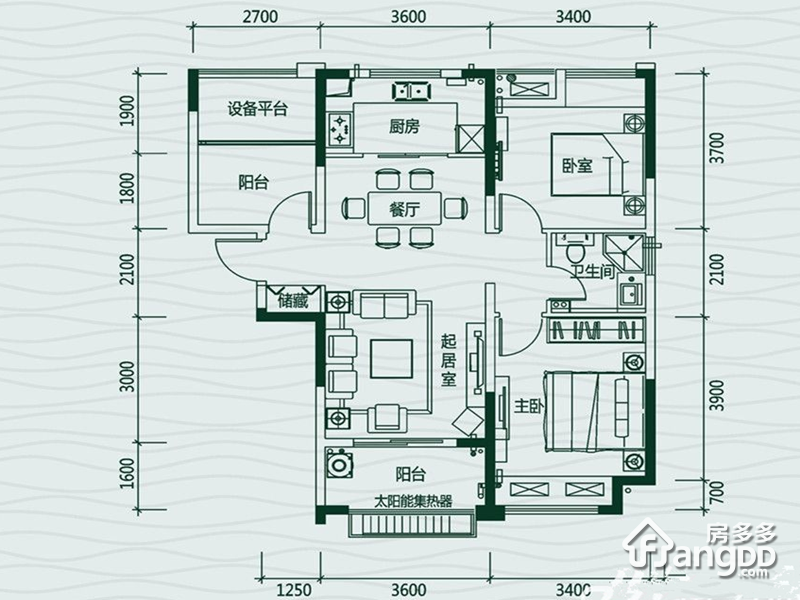 华地翡翠蓝湾3室2厅1卫户型图