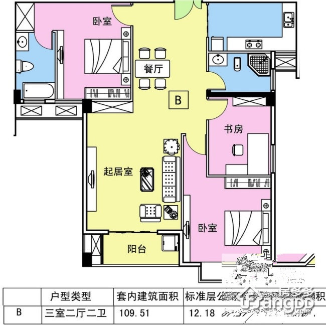 香榭水岸二期3室2厅2卫户型图