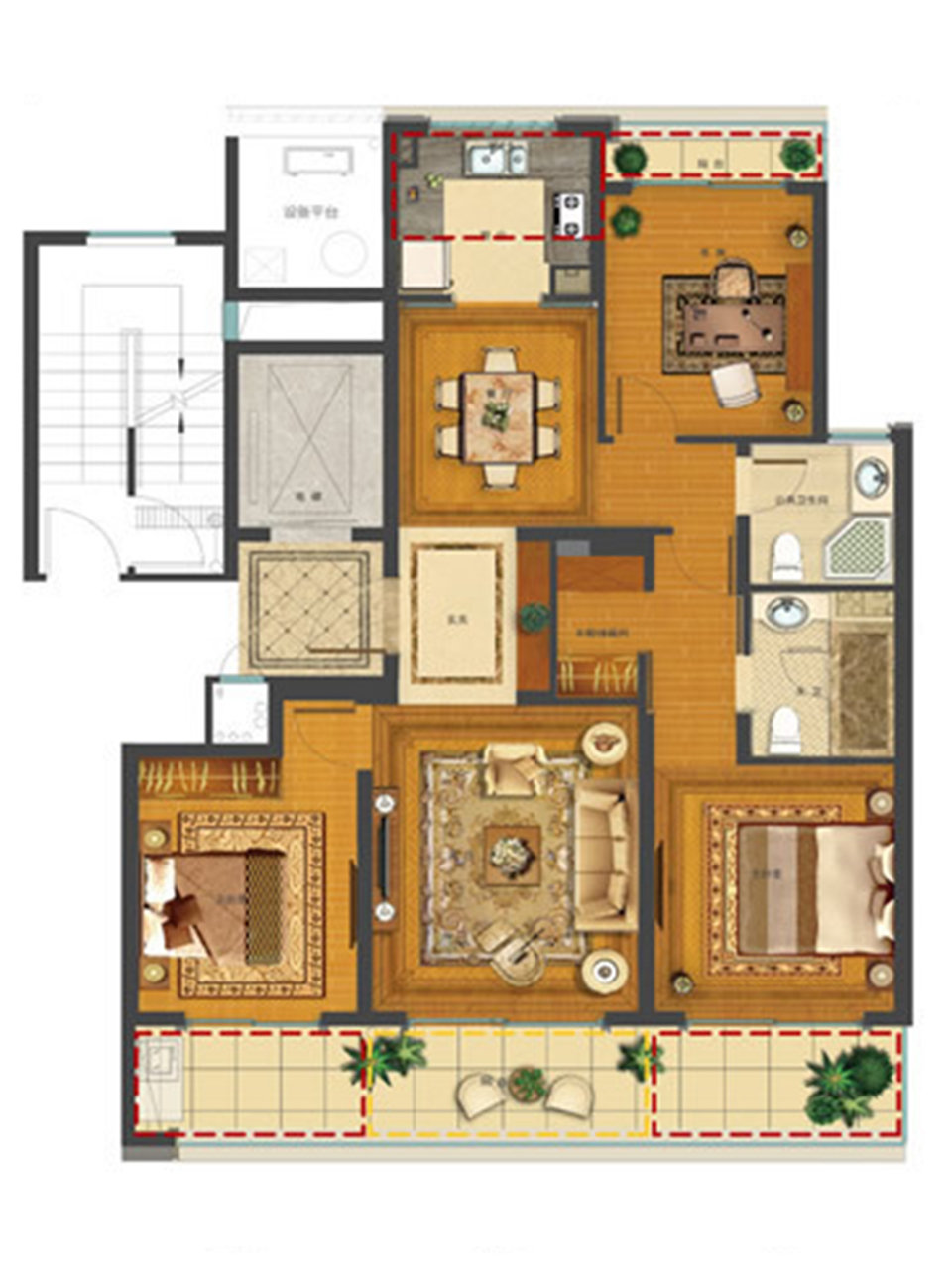 杭州3室2厅2卫118㎡-融创大家侯潮府户型图-杭州房多多