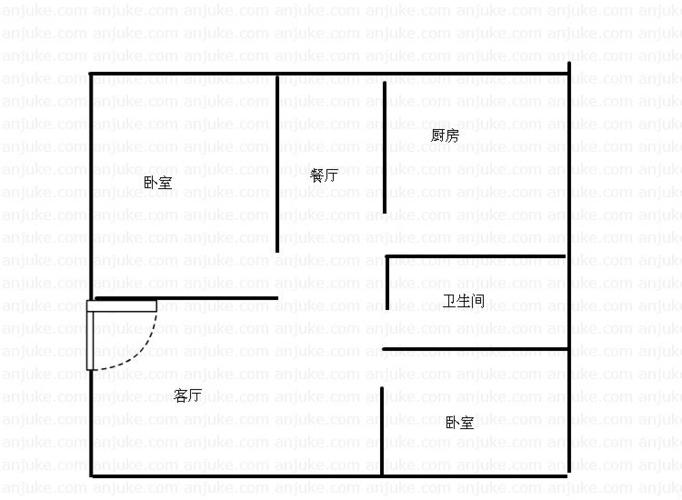 二室二厅一厨一卫60平方米算起来墙面一共有多少平方米