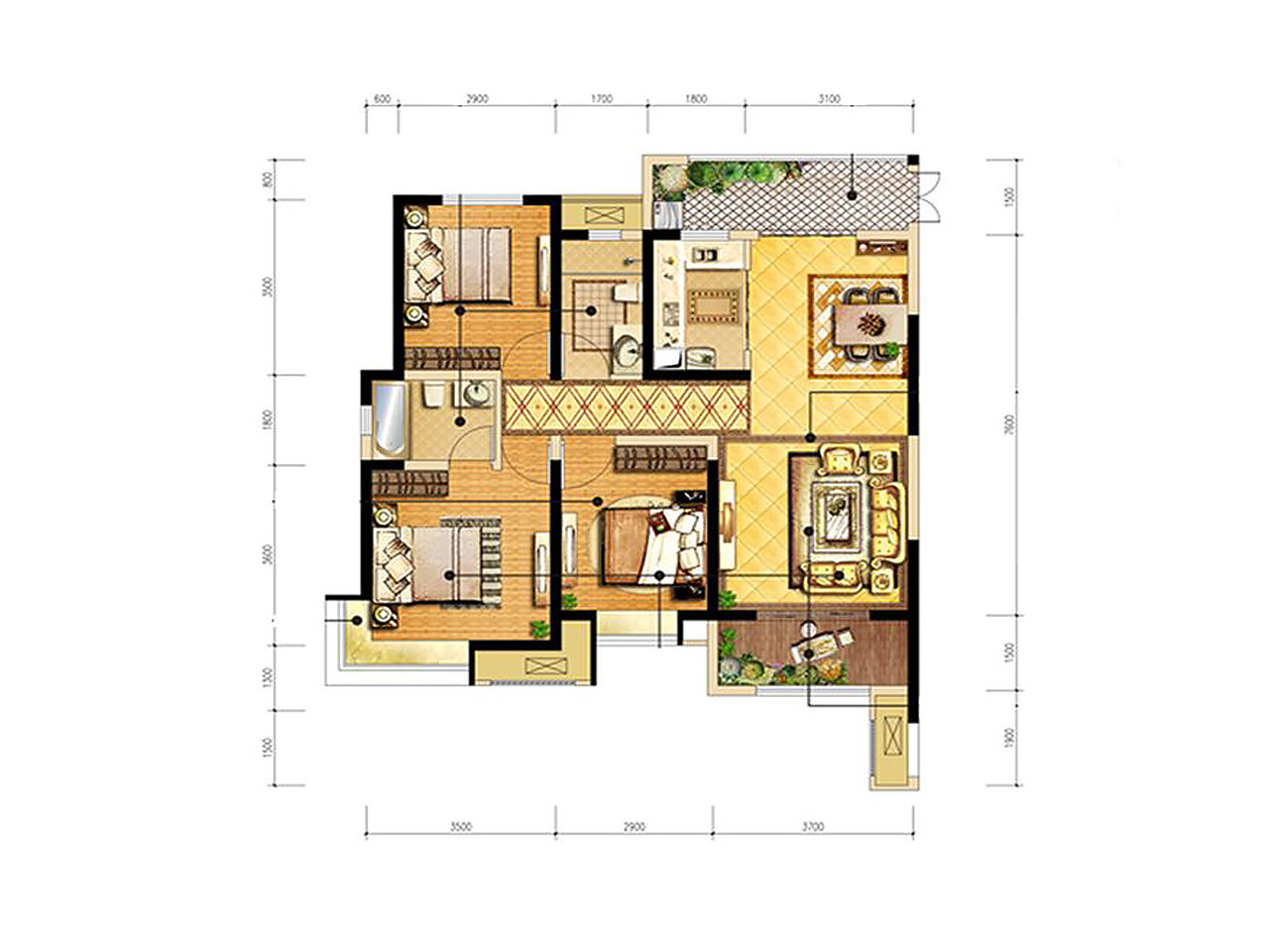 西安3室2厅2卫113㎡-龙湖花千树户型图-买房大师