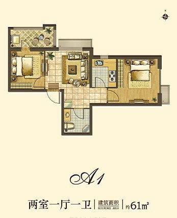 保定2室1厅1卫61㎡-桃李苑户型图-保定房多多