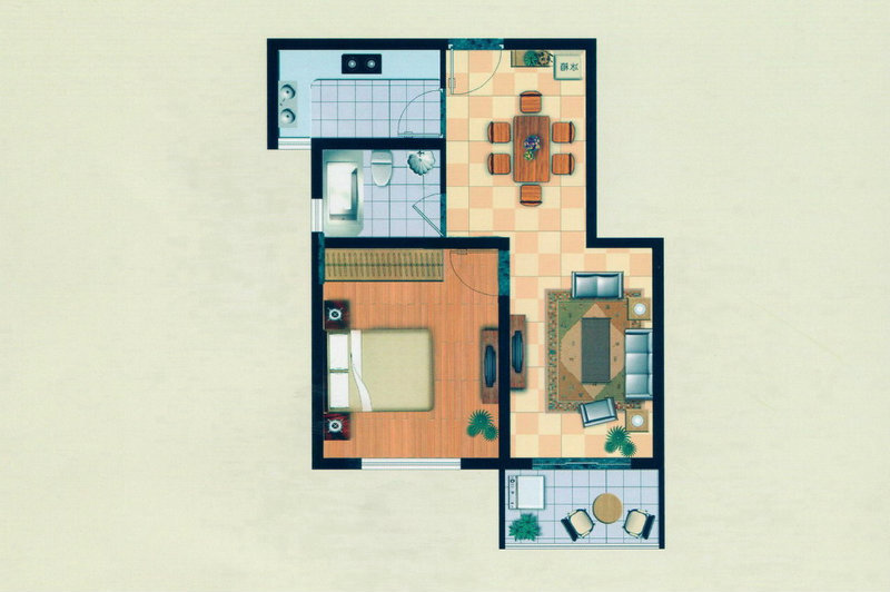 上海1室2厅1卫56㎡-川沙公寓户型图-买房大师