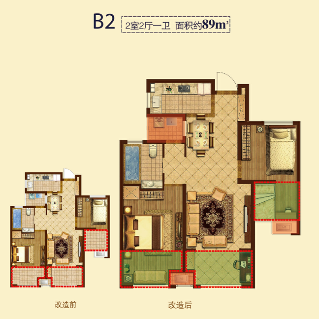 昆山2室2厅1卫89㎡-昆山香溢紫郡户型图-昆山房多多