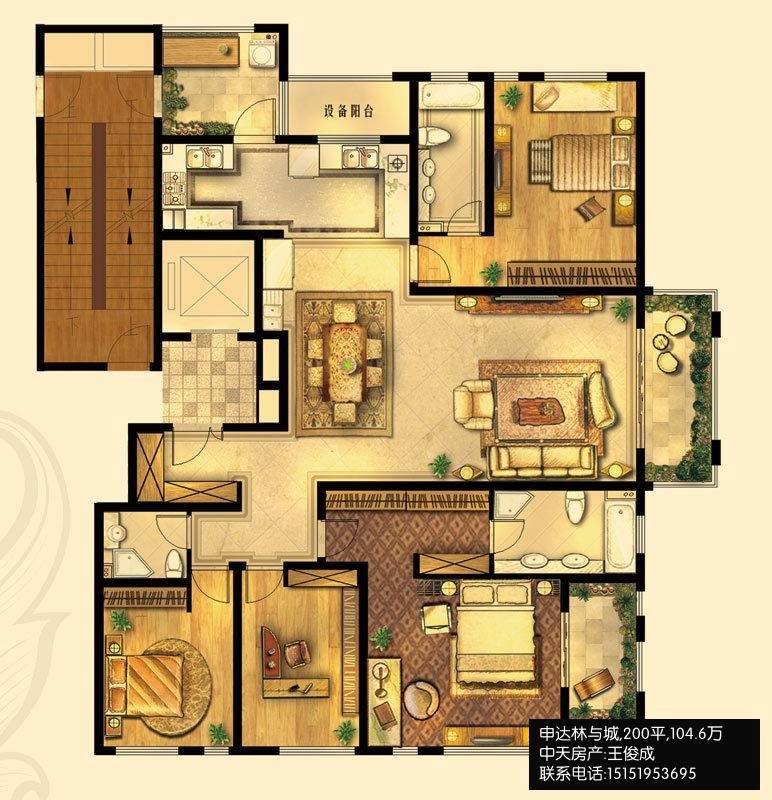 常州4室2厅2卫200㎡-申达林与城户型图-买房大师