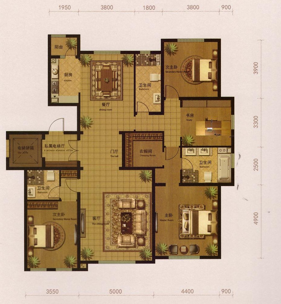 天津4室2厅3卫203㎡-半湾半岛户型图-买房大师