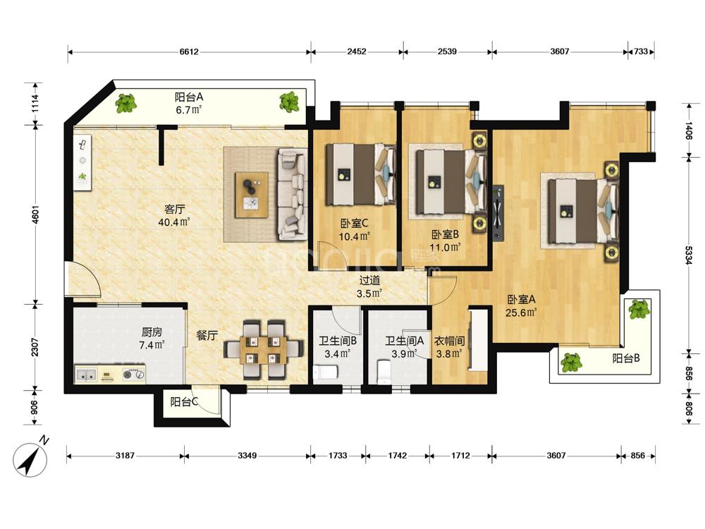 深圳3室1厅2卫139㎡-鸿翔花园户型图-深圳房多多