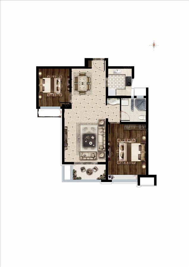 济南2室2厅1卫90㎡-绿地新都会户型图-买房大师
